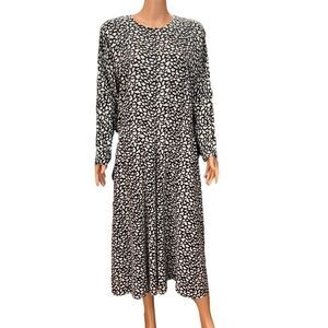 Pellini by Von Bramlett Black & White Print Belted Long Sleeve Dress Size 14